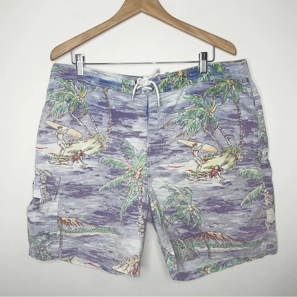 Polo Ralph Lauren Mens Swim Trunks Board Shorts Palm Tree Beach Hawaiian Surfer - Picture 12 of 12
